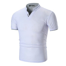 Cargar imagen en el visor de la galería, Caliente camisa para hombre de algodón sólido Slim Fit manga corta con cuello en V Casual verano Top músculo Casual masculino verano moda camisa básica Camiseta