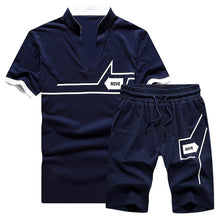 Load image into Gallery viewer, Summer 2PC Set Men EUR/US Size Short Sleeve T Shirts Two Piece Tops+ Shorts Suit Sportswear Set Mens Short Sets Male Tracksuit
