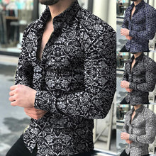 Cargar imagen en el visor de la galería, Camisas de moda para hombres, Camisa de manga larga con estampado Floral, camisas de otoño, vestido para hombres, Camisa con solapas de botones, cuello vuelto para hombre