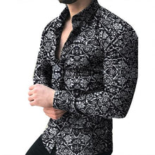 Cargar imagen en el visor de la galería, Camisas de moda para hombres, Camisa de manga larga con estampado Floral, camisas de otoño, vestido para hombres, Camisa con solapas de botones, cuello vuelto para hombre