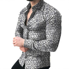 Cargar imagen en el visor de la galería, Camisas de moda para hombres, Camisa de manga larga con estampado Floral, camisas de otoño, vestido para hombres, Camisa con solapas de botones, cuello vuelto para hombre