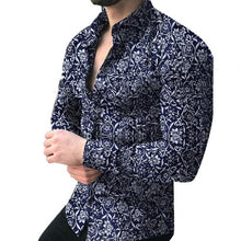 Cargar imagen en el visor de la galería, Camisas de moda para hombres, Camisa de manga larga con estampado Floral, camisas de otoño, vestido para hombres, Camisa con solapas de botones, cuello vuelto para hombre