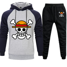 Cargar imagen en el visor de la galería, Conjuntos de Anime de una pieza para hombre, sudaderas con capucha, pantalones, Sudadera con capucha de Calavera Luffy, pantalón, Otoño Invierno 2019, pantalones de chándal informales de 2 piezas con capucha