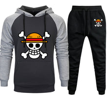 Cargar imagen en el visor de la galería, Conjuntos de Anime de una pieza para hombre, sudaderas con capucha, pantalones, Sudadera con capucha de Calavera Luffy, pantalón, Otoño Invierno 2019, pantalones de chándal informales de 2 piezas con capucha