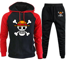 Cargar imagen en el visor de la galería, Conjuntos de Anime de una pieza para hombre, sudaderas con capucha, pantalones, Sudadera con capucha de Calavera Luffy, pantalón, Otoño Invierno 2019, pantalones de chándal informales de 2 piezas con capucha