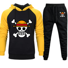 Cargar imagen en el visor de la galería, Conjuntos de Anime de una pieza para hombre, sudaderas con capucha, pantalones, Sudadera con capucha de Calavera Luffy, pantalón, Otoño Invierno 2019, pantalones de chándal informales de 2 piezas con capucha