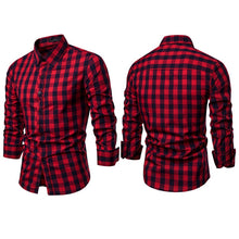Cargar imagen en el visor de la galería, Vestido clásico informal de manga larga con botones para hombre, camisas de negocios, Tops, blusa a cuadros ajustada de S-2XL moderna con forma muscular
