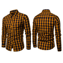 Cargar imagen en el visor de la galería, Vestido clásico informal de manga larga con botones para hombre, camisas de negocios, Tops, blusa a cuadros ajustada de S-2XL moderna con forma muscular