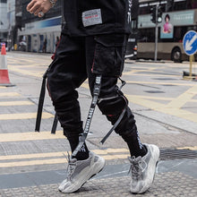 Load image into Gallery viewer, Men Hip Hop Black Cargo Pants joggers Sweatpants Overalls Men Ribbons Streetwear Harem Pants Women Fashions Trousers