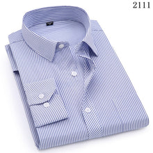 Cargar imagen en el visor de la galería, Plus talla grande 8XL 7XL 6XL 5XL 4XL camisa de manga larga informal de negocios para hombre con rayas clásico camisas de vestir sociales para hombre púrpura azul