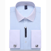 Cargar imagen en el visor de la galería, Alimens & Gentle camisa de vestir con puños franceses para hombre, gemelos de manga larga de Color sólido con estilo a rayas, incluye moda 2019 nueva