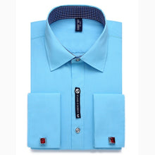 Cargar imagen en el visor de la galería, Alimens & Gentle camisa de vestir con puños franceses para hombre, gemelos de manga larga de Color sólido con estilo a rayas, incluye moda 2019 nueva