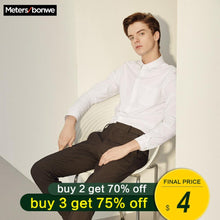 Cargar imagen en el visor de la galería, Metersbonwe, camisas informales inteligentes para hombre, primavera otoño 2019, camisas ajustadas de manga larga para hombre, tops básicos regulares de algodón para hombre