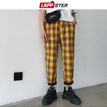 Cargar imagen en el visor de la galería, LAPPSTER, ropa de calle, pantalones a cuadros amarillos, pantalones para correr para hombre 2019, pantalones Harem rectos informales para hombre, pantalones de chándal coreanos de Hip Hop de talla grande