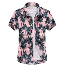 Cargar imagen en el visor de la galería, Camisa rosa hawaiana de manga corta para playa para hombre, moda de verano 2019, estampado de palmera Tropical, camisas Aloha para hombre, camisa de fiesta y vacaciones