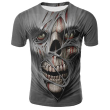 Cargar imagen en el visor de la galería, Camisetas de verano para hombre, camisetas informales de manga corta con cuello redondo, ropa de estilo Hip Hop, ropa de calle a la moda, camiseta con calavera 3D para hombre