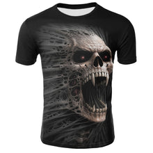 Cargar imagen en el visor de la galería, Camisetas de verano para hombre, camisetas informales de manga corta con cuello redondo, ropa de estilo Hip Hop, ropa de calle a la moda, camiseta con calavera 3D para hombre