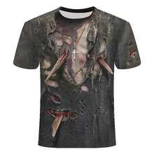 Cargar imagen en el visor de la galería, Camisetas de verano para hombre, camisetas informales de manga corta con cuello redondo, ropa de estilo Hip Hop, ropa de calle a la moda, camiseta con calavera 3D para hombre