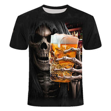 Cargar imagen en el visor de la galería, Camisetas de verano para hombre, camisetas informales de manga corta con cuello redondo, ropa de estilo Hip Hop, ropa de calle a la moda, camiseta con calavera 3D para hombre