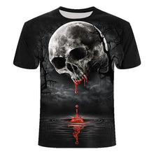 Cargar imagen en el visor de la galería, Camisetas de verano para hombre, camisetas informales de manga corta con cuello redondo, ropa de estilo Hip Hop, ropa de calle a la moda, camiseta con calavera 3D para hombre