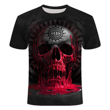 Cargar imagen en el visor de la galería, Camisetas de verano para hombre, camisetas informales de manga corta con cuello redondo, ropa de estilo Hip Hop, ropa de calle a la moda, camiseta con calavera 3D para hombre