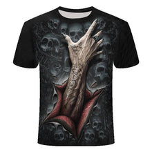 Cargar imagen en el visor de la galería, Camisetas de verano para hombre, camisetas informales de manga corta con cuello redondo, ropa de estilo Hip Hop, ropa de calle a la moda, camiseta con calavera 3D para hombre