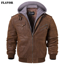 Load image into Gallery viewer, Men's Real Leather Jacket Men Motorcycle Removable Hood winter coat Men Warm Genuine Leather Jackets