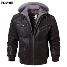 Load image into Gallery viewer, Men's Real Leather Jacket Men Motorcycle Removable Hood winter coat Men Warm Genuine Leather Jackets