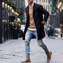 Cargar imagen en el visor de la galería, Otoño Invierno para hombre marca chaquetas de mezcla de lana abrigo masculino Casual sólido abrigos con cuello delgado gabardinas largas de algodón ropa de calle