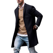 Cargar imagen en el visor de la galería, Otoño Invierno para hombre marca chaquetas de mezcla de lana abrigo masculino Casual sólido abrigos con cuello delgado gabardinas largas de algodón ropa de calle