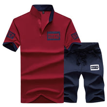 Load image into Gallery viewer, Brand Sportsuits Set Men 2019 Fitness Suits Summer 2PC Top Short Set Mens Stand Collar Fashion 2 Pieces T-shirt Shorts Tracksuit