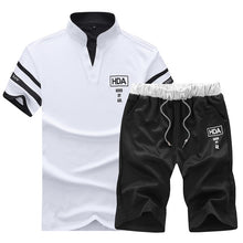 Load image into Gallery viewer, Brand Sportsuits Set Men 2019 Fitness Suits Summer 2PC Top Short Set Mens Stand Collar Fashion 2 Pieces T-shirt Shorts Tracksuit