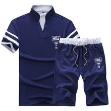 Load image into Gallery viewer, Brand Sportsuits Set Men 2019 Fitness Suits Summer 2PC Top Short Set Mens Stand Collar Fashion 2 Pieces T-shirt Shorts Tracksuit