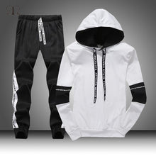Load image into Gallery viewer, White Black Men Hoodies Set Fashion 2019 Autumn Brand Casual Tracksuit Mens Set Sports Two Piece Patchwork Hoodie Pant Male Suit