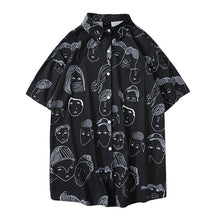 Cargar imagen en el visor de la galería, Moda novedosa camisa de manga corta holgada con cuello vuelto y estampado de dibujos animados para hombre de verano 2019 novedades de verano