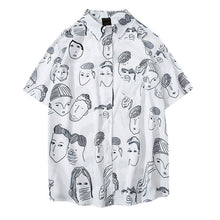Cargar imagen en el visor de la galería, Moda novedosa camisa de manga corta holgada con cuello vuelto y estampado de dibujos animados para hombre de verano 2019 novedades de verano