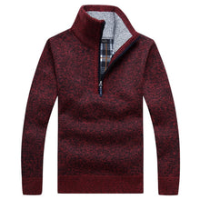 Cargar imagen en el visor de la galería, Otoño de los hombres grueso cálido Jersey de punto sólido de manga larga suéteres de cuello alto media cremallera lana abrigo de invierno ropa cómoda