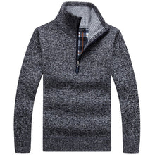 Cargar imagen en el visor de la galería, Otoño de los hombres grueso cálido Jersey de punto sólido de manga larga suéteres de cuello alto media cremallera lana abrigo de invierno ropa cómoda