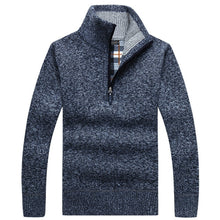 Cargar imagen en el visor de la galería, Otoño de los hombres grueso cálido Jersey de punto sólido de manga larga suéteres de cuello alto media cremallera lana abrigo de invierno ropa cómoda