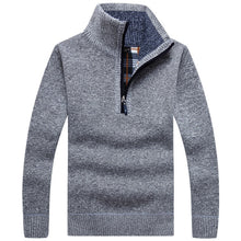 Cargar imagen en el visor de la galería, Otoño de los hombres grueso cálido Jersey de punto sólido de manga larga suéteres de cuello alto media cremallera lana abrigo de invierno ropa cómoda