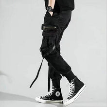 Load image into Gallery viewer, Men's Side Pockets Harem Pants 2020 Autumn Hip Hop Casual Ribbons Design Male Joggers Trousers Fashion Streetwear Pant Black