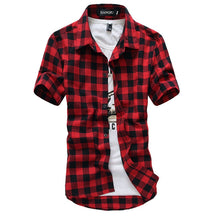 Cargar imagen en el visor de la galería, Camisa a cuadros roja y negra para hombre, camisas de moda de verano 2020, camisas a cuadros para hombre, camisa de manga corta, blusa para hombre