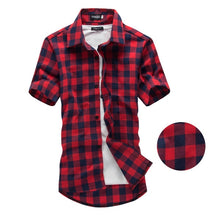 Cargar imagen en el visor de la galería, Camisa a cuadros roja y negra para hombre, camisas de moda de verano 2020, camisas a cuadros para hombre, camisa de manga corta, blusa para hombre