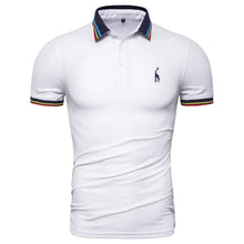 Cargar imagen en el visor de la galería, Dropshipping 2019 nuevo Polo de algodón de verano para hombre, Polo de manga corta con bordado de ciervo sólido, Polo a la moda para hombre, camisas de jirafa para hombre