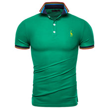 Cargar imagen en el visor de la galería, Dropshipping 2019 nuevo Polo de algodón de verano para hombre, Polo de manga corta con bordado de ciervo sólido, Polo a la moda para hombre, camisas de jirafa para hombre
