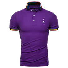 Cargar imagen en el visor de la galería, Dropshipping 2019 nuevo Polo de algodón de verano para hombre, Polo de manga corta con bordado de ciervo sólido, Polo a la moda para hombre, camisas de jirafa para hombre