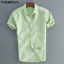 Cargar imagen en el visor de la galería, INCERUN, camisetas elegantes de S-5XL para hombre, camisas informales, camisas sociales para hombre, vestido con botones y cuello vuelto, ropa ajustada para hombre, Camisa