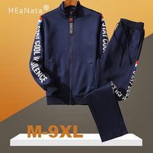 Cargar imagen en el visor de la galería, Conjunto de chándal de talla grande para M-9XL, ropa deportiva de otoño y primavera para hombre, abrigo con cremallera, pantalones, conjuntos de 2 piezas, conjuntos deportivos para Fitness