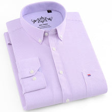 Load image into Gallery viewer, Men's Long Sleeve Plaid/Striped Oxford Dress Shirt Single Patch Pocket with Box-pleated Back Yoke Regular-fit Button Down Shirts