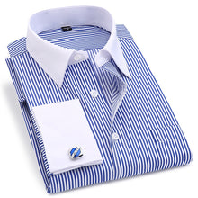 Cargar imagen en el visor de la galería, Vestido de manga larga con puños franceses para hombre, camisa con gemelos para fiesta de boda Social de corte Regular de alta calidad, camisa de talla grande 5XL 6XL